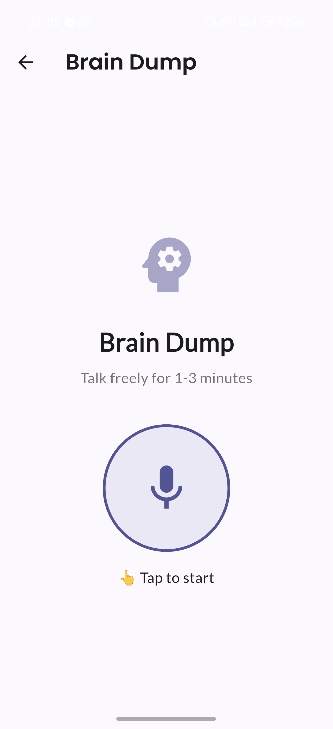 Brain Dump mobile application interface showing voice-to-task conversion